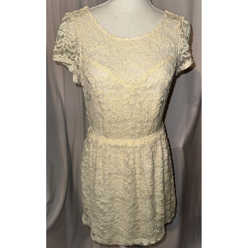 American Rag Cie 1984 Dress Womens M Lace Lined Round Neck V Back Fit and Flare